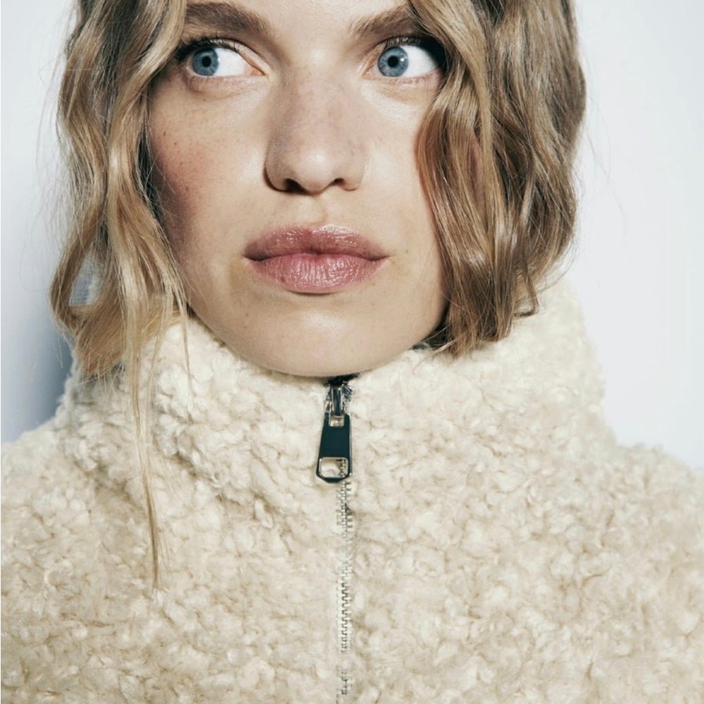 Zara NWT Women's Cream Teddy Coat Sherpa Jacket Bomber XS sold out - Picture 6 of 9